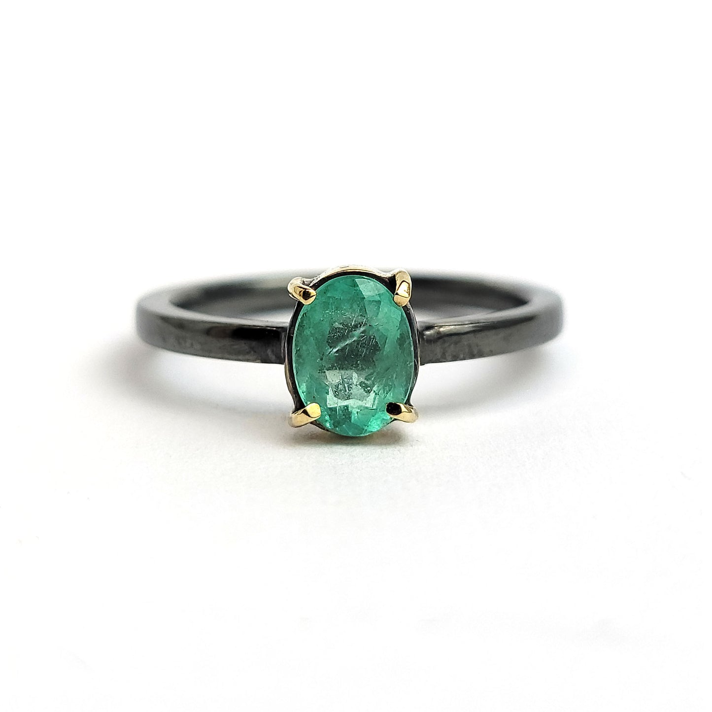 Emerald - 18k Yellow Gold - Sterling Silver Ring