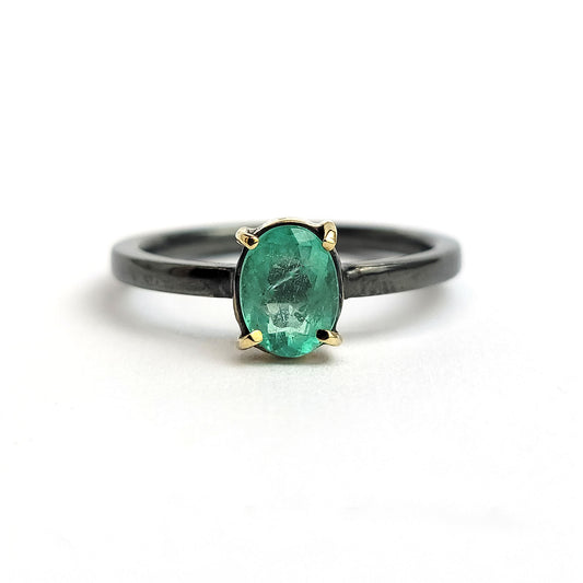 Emerald - 18k Yellow Gold - Sterling Silver Ring