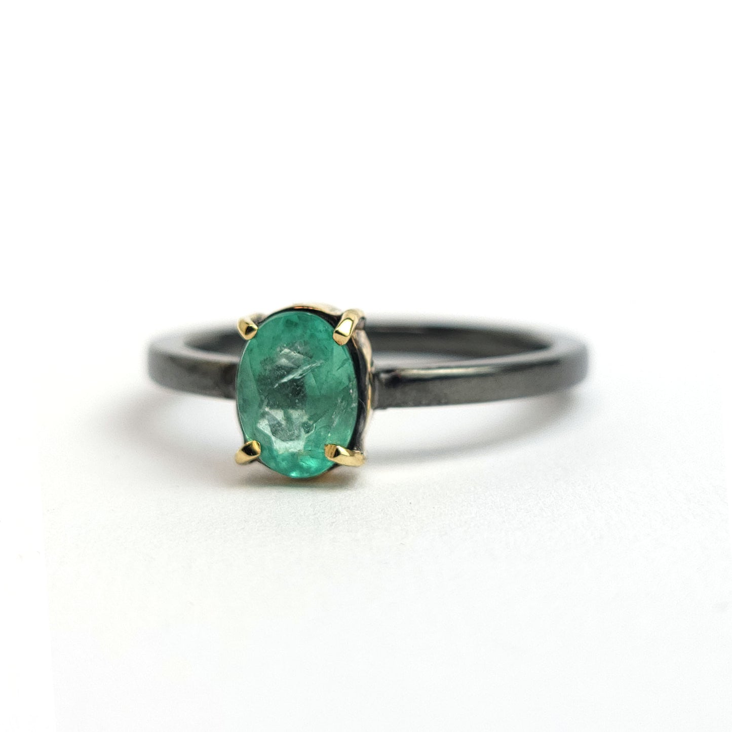 Emerald - 18k Yellow Gold - Sterling Silver Ring