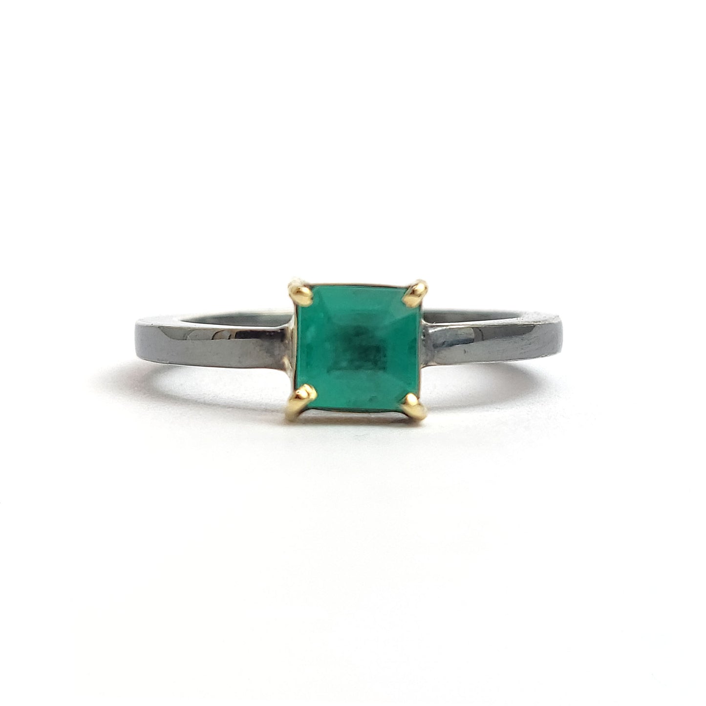 Emerald - 18k Yellow Gold - Sterling Silver Ring