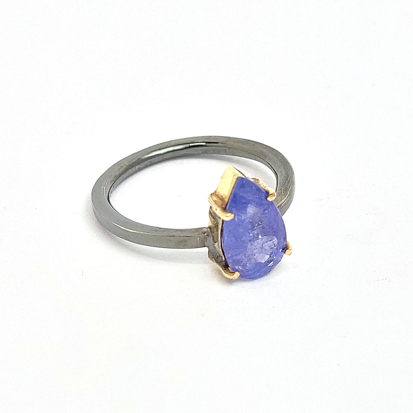 Tanzanite - 18k Yellow Gold - Sterling Silver Ring