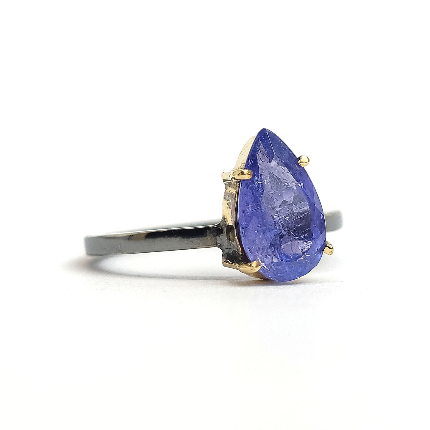 Tanzanite - 18k Yellow Gold - Sterling Silver Ring