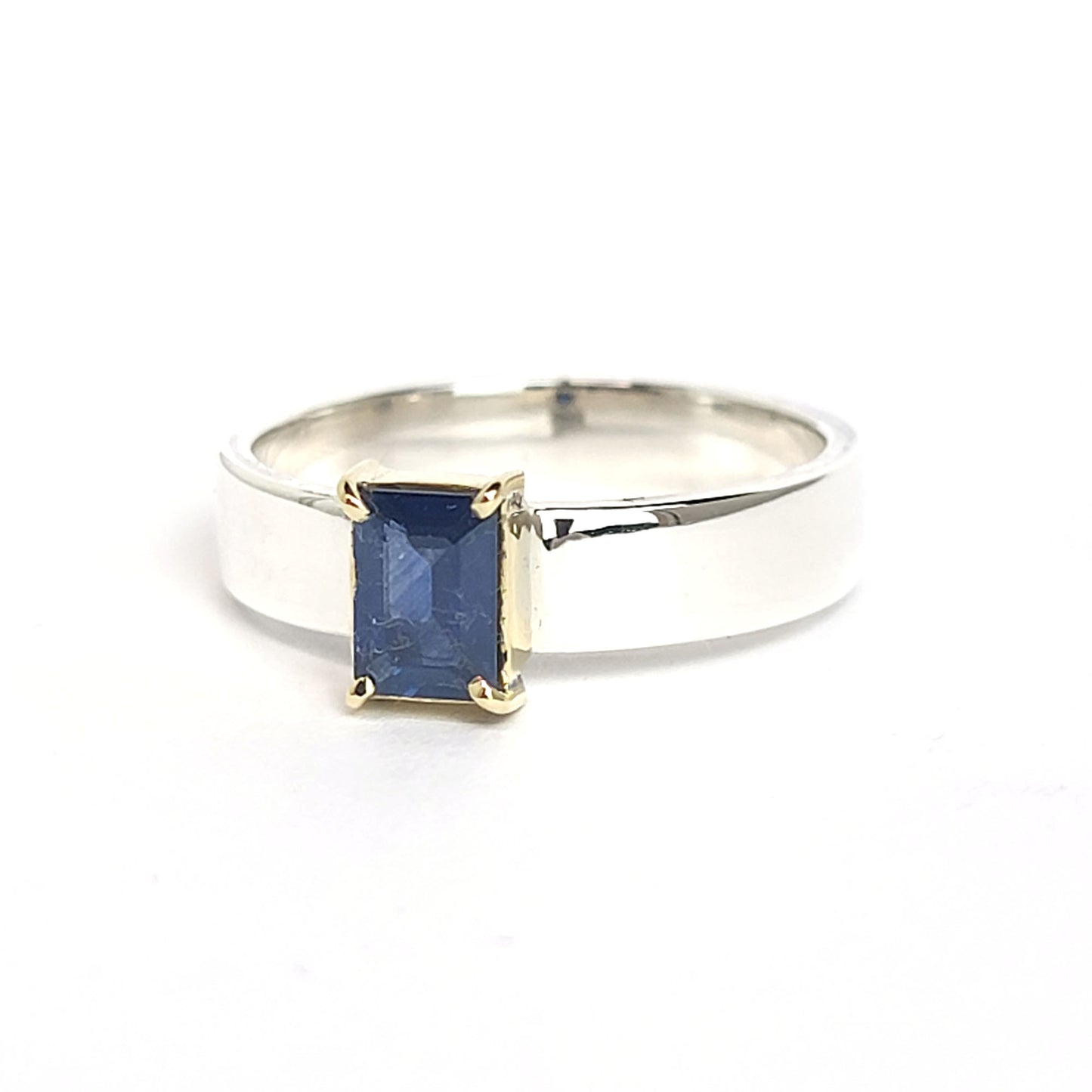 Blue Sapphire - 18k Yellow Gold - Sterling Silver Ring