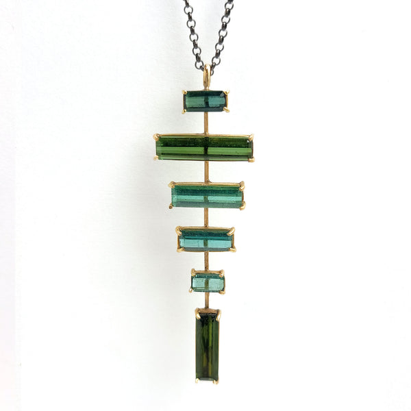 Gold Cross Pendant - Green tourmalines