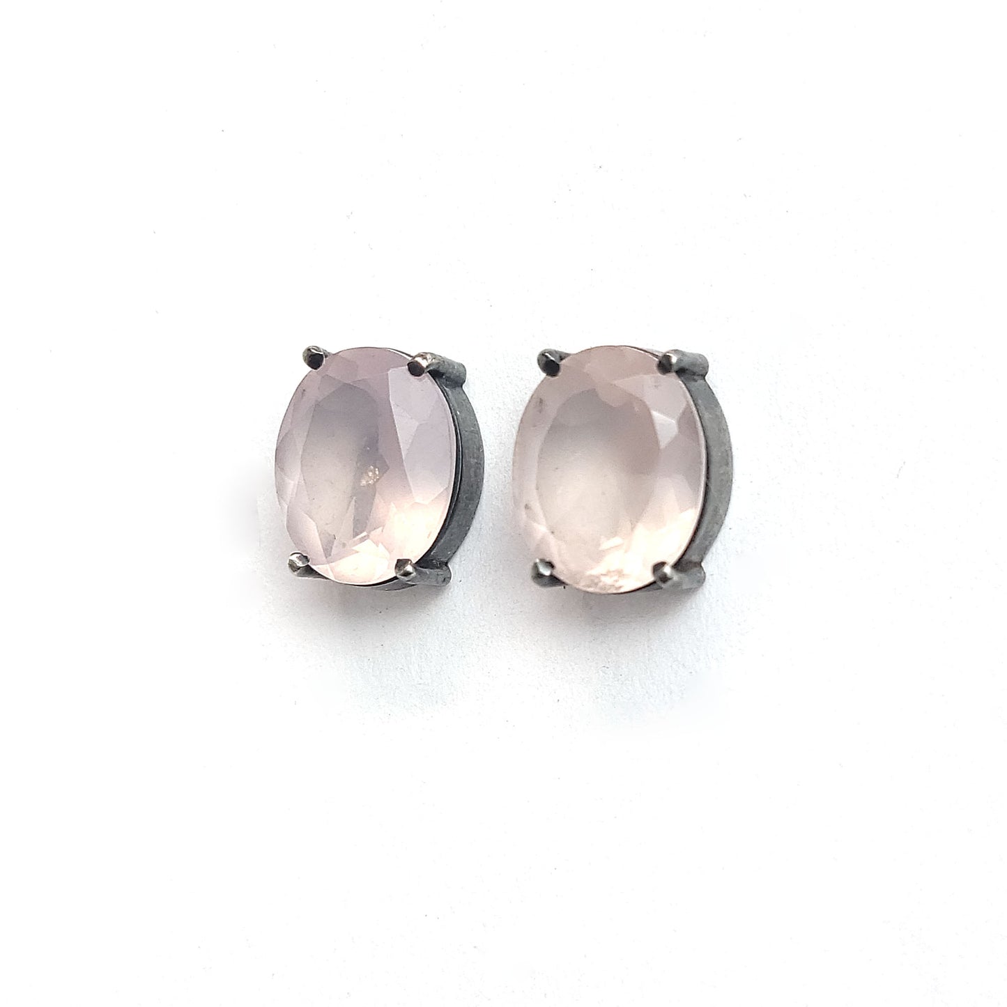 Earrings sterling solitaire - Pink Quartz