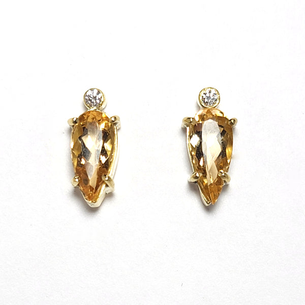 18k gold loop earrings with pear-shape imperial topaz and diamond accents by Luciano Gobbo handcrafted fine jewelry.