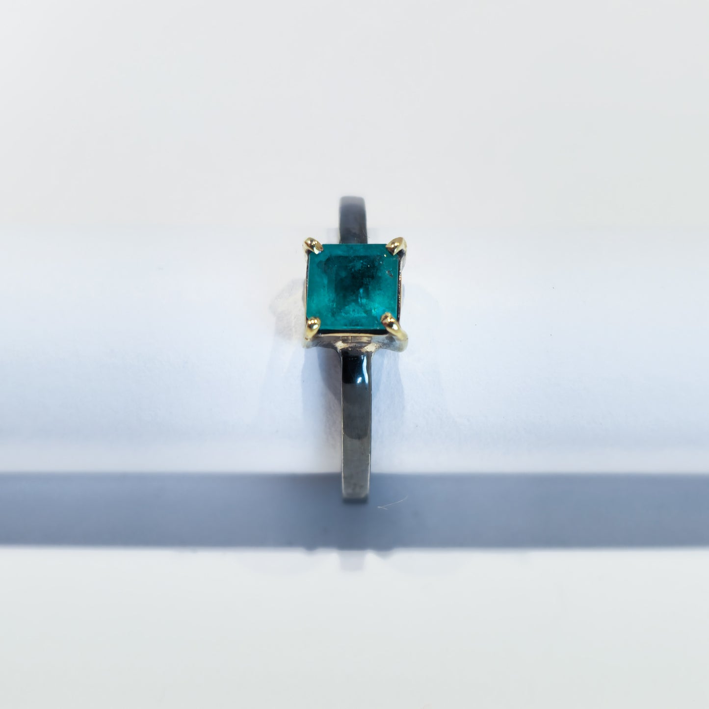 Emerald - 18k Yellow Gold - Sterling Silver Ring