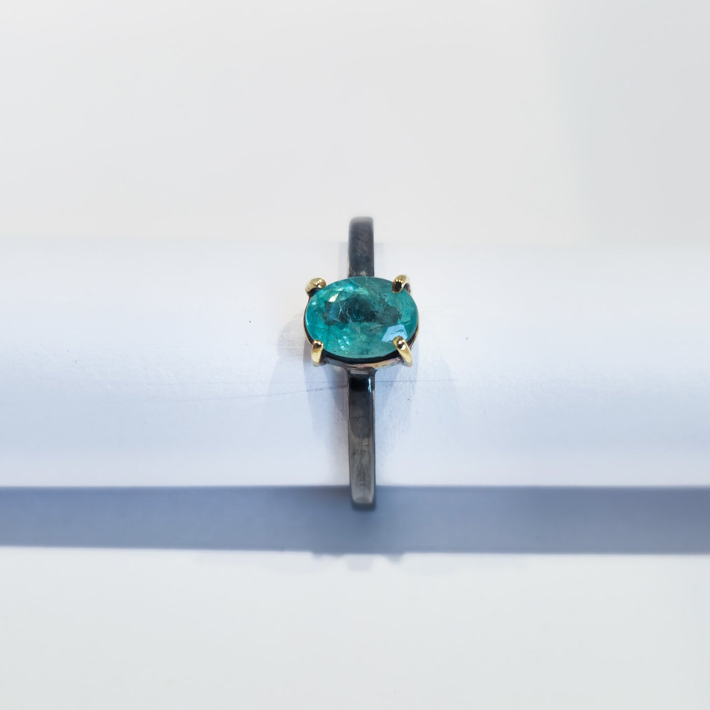 Emerald - 18k Yellow Gold - Sterling Silver Ring