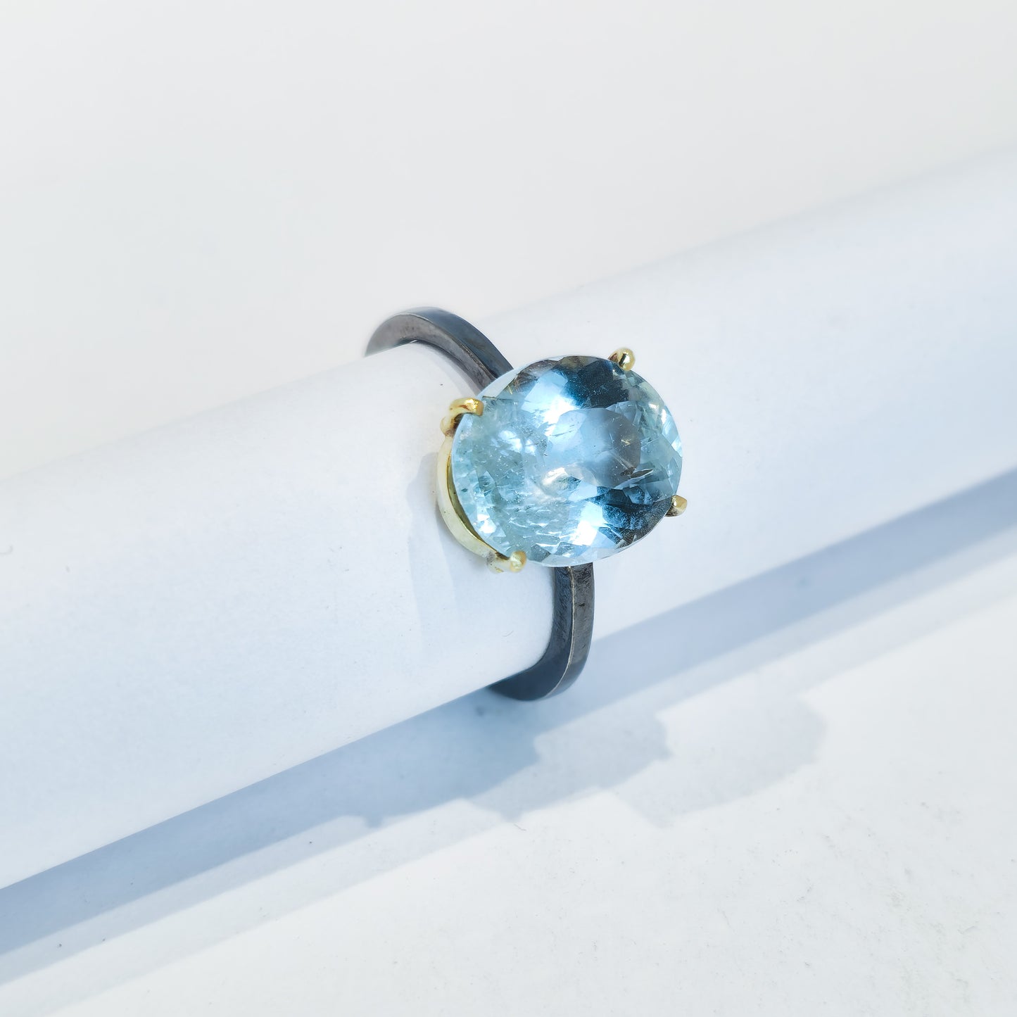 Aquamarine - 18k Yellow Gold - Sterling Silver Ring
