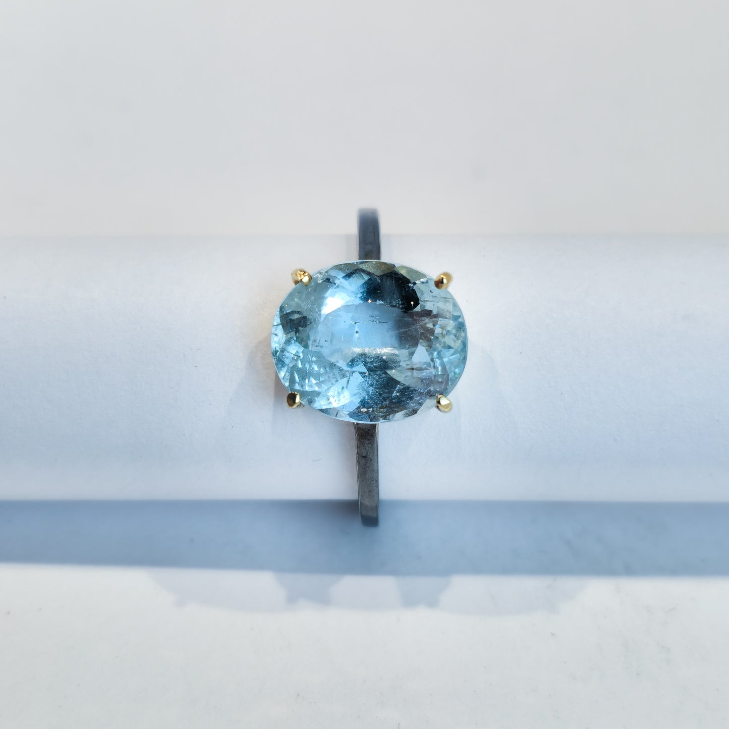 Aquamarine - 18k Yellow Gold - Sterling Silver Ring