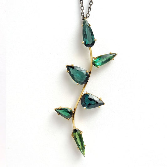 Gold Pendant - Tourmaline Leaves