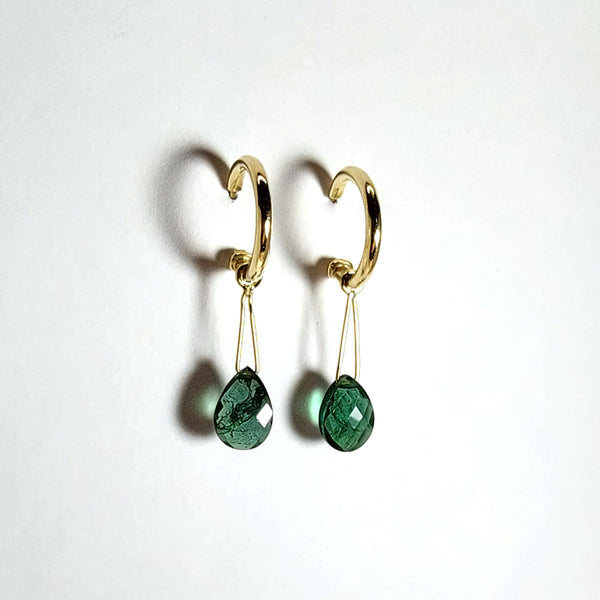 Gold Loop Earrings with Tourmaline Drops