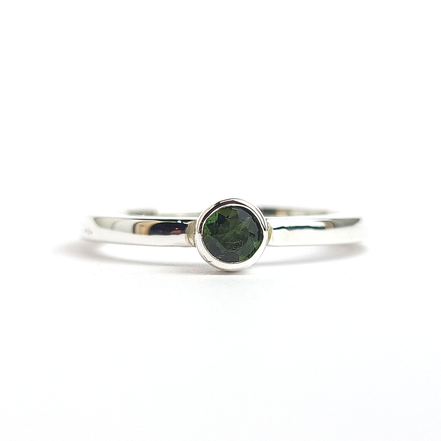 Bezel Sterling Silver Ring - green tourmaline