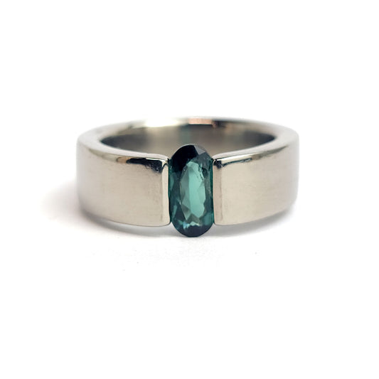 Titanium ring - Bluish Green Tourmaline