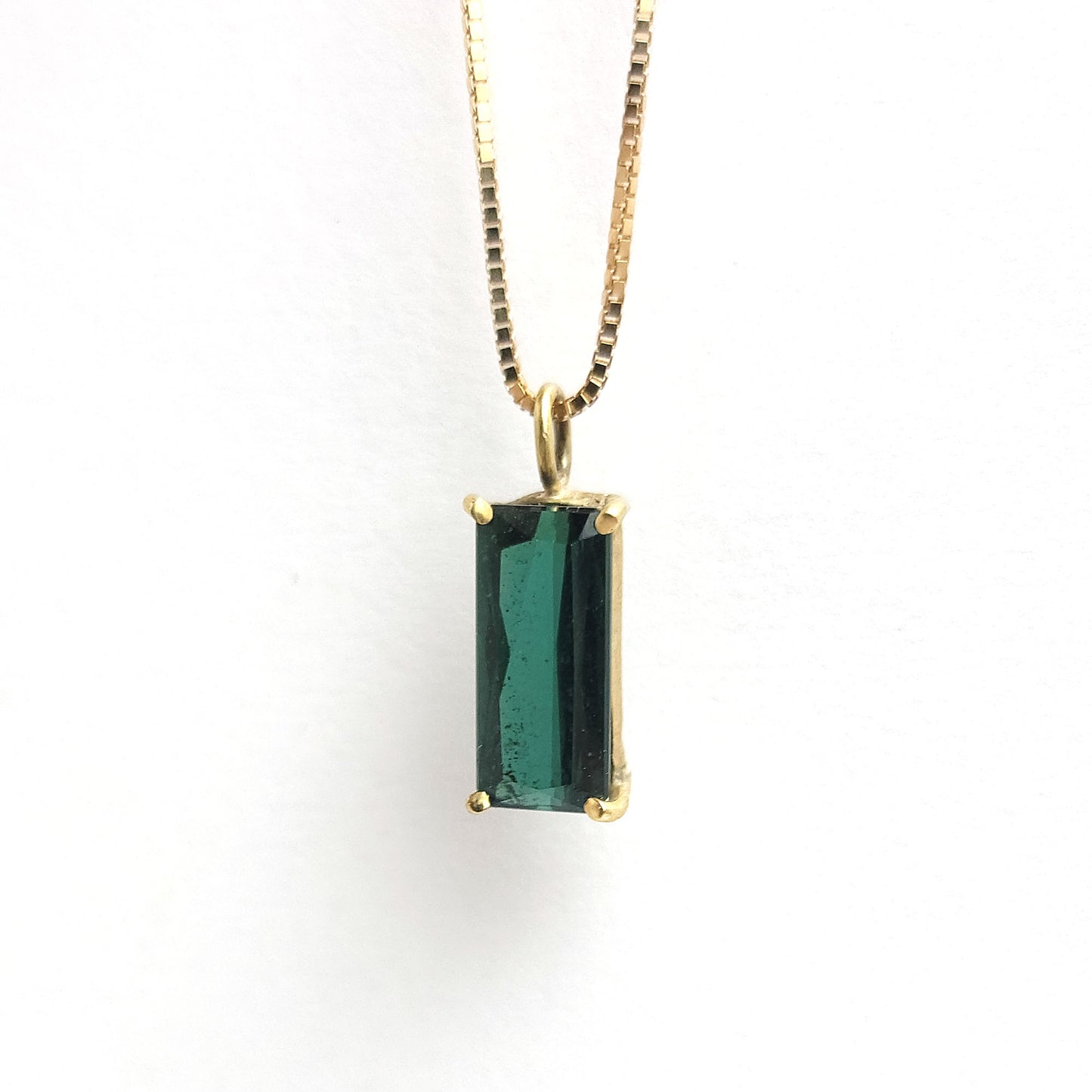 Gold Pendant - Rectangular Green Tourmaline