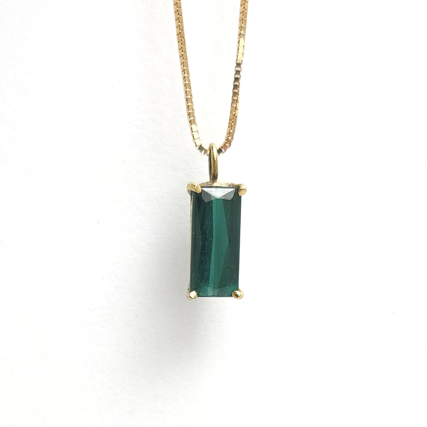 Gold Pendant - Rectangular Green Tourmaline