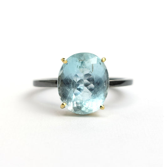 Aquamarine - 18k Yellow Gold - Sterling Silver Ring