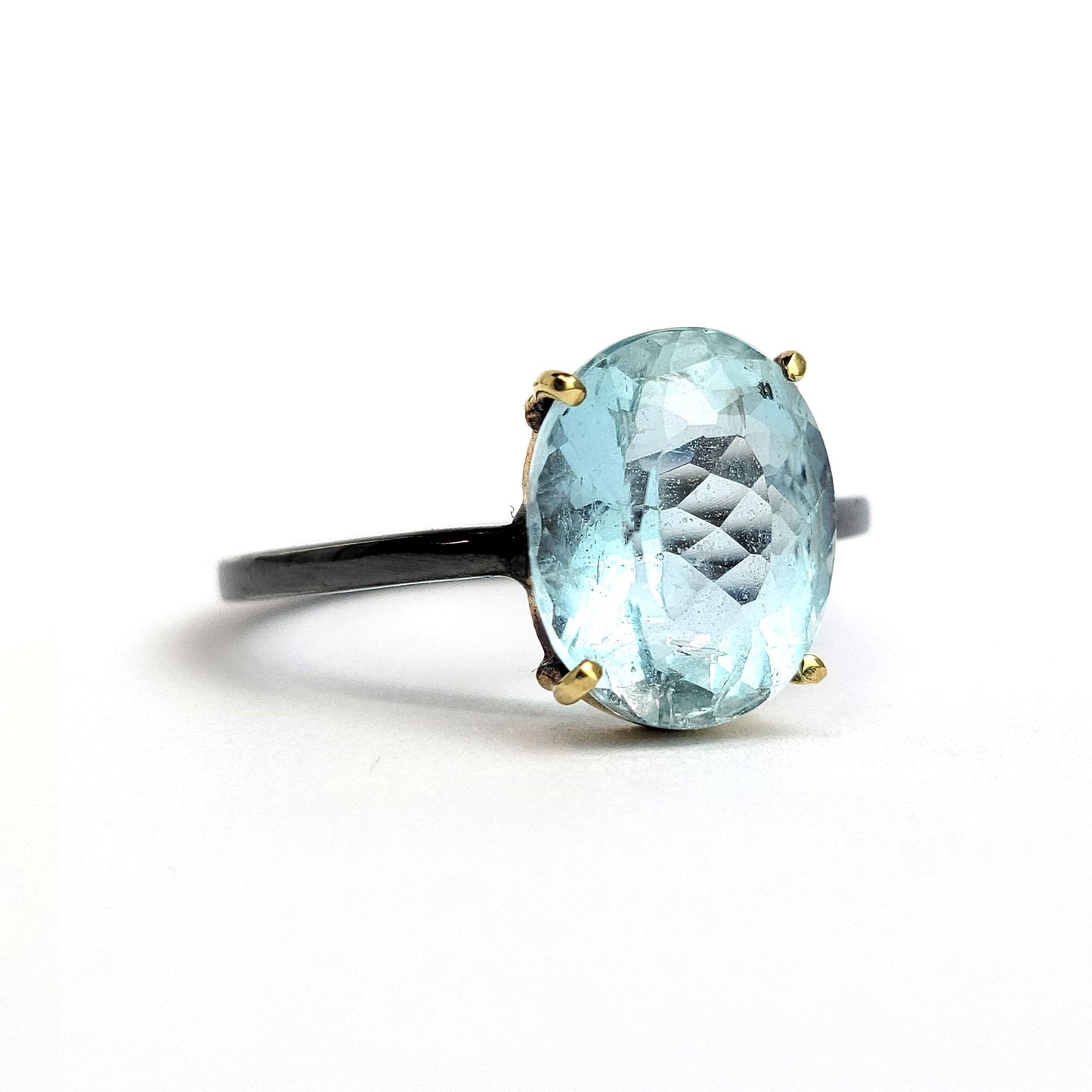 Aquamarine - 18k Yellow Gold - Sterling Silver Ring