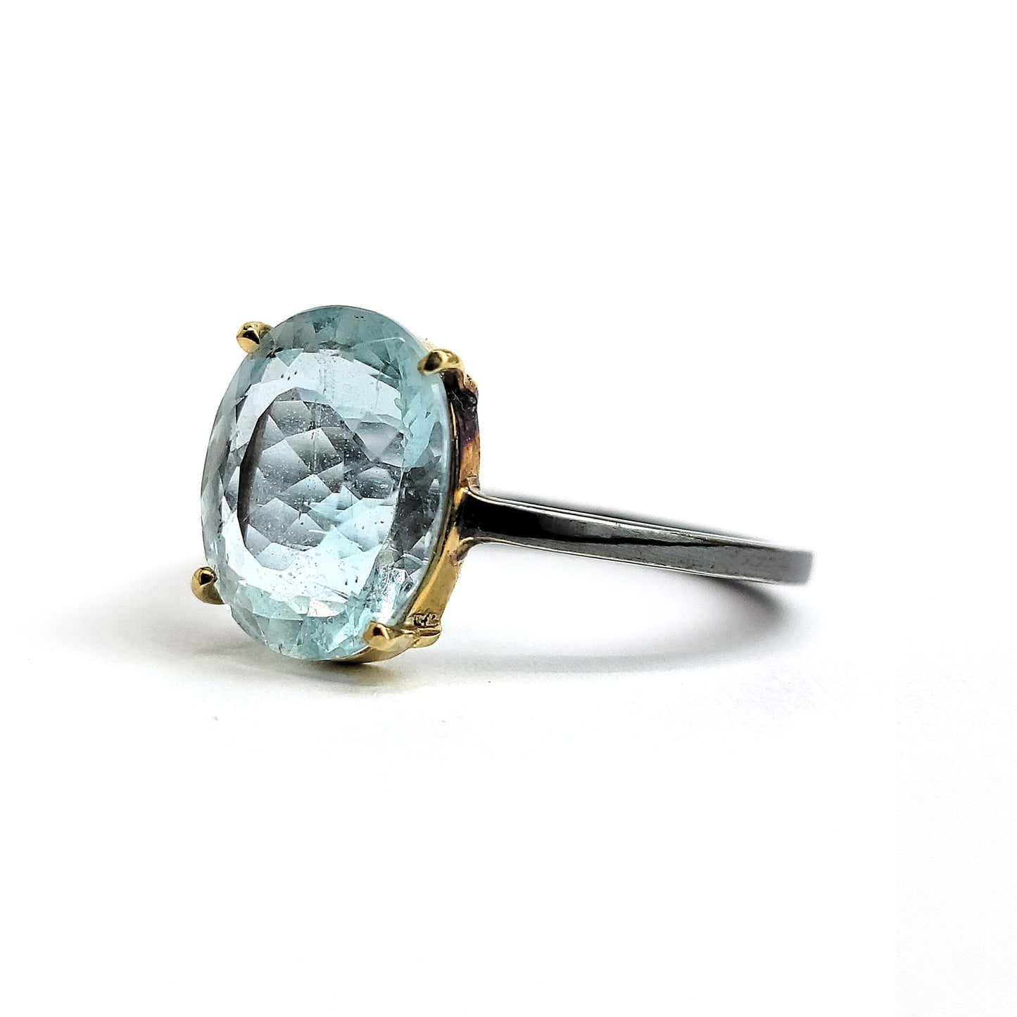 Aquamarine - 18k Yellow Gold - Sterling Silver Ring