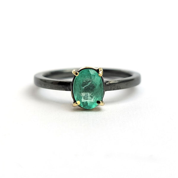 Emerald - 18k Yellow Gold - Sterling Silver Ring