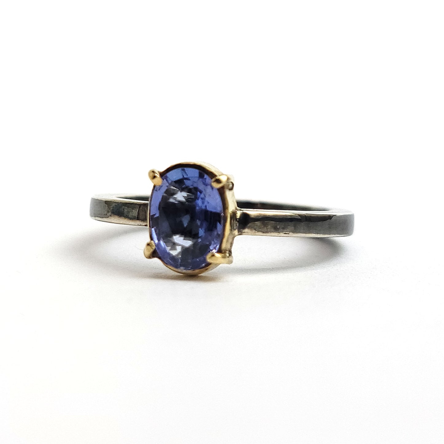 Blue Sapphire - 18k Yellow Gold - Sterling Silver Ring