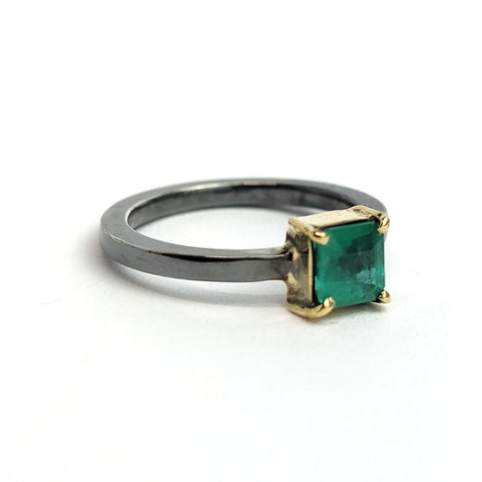 Emerald - 18k Yellow Gold - Sterling Silver Ring