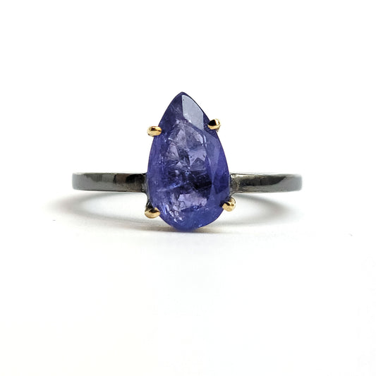 Tanzanite - 18k Yellow Gold - Sterling Silver Ring