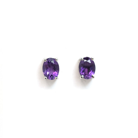 Earrings sterling solitaire - Amethyst