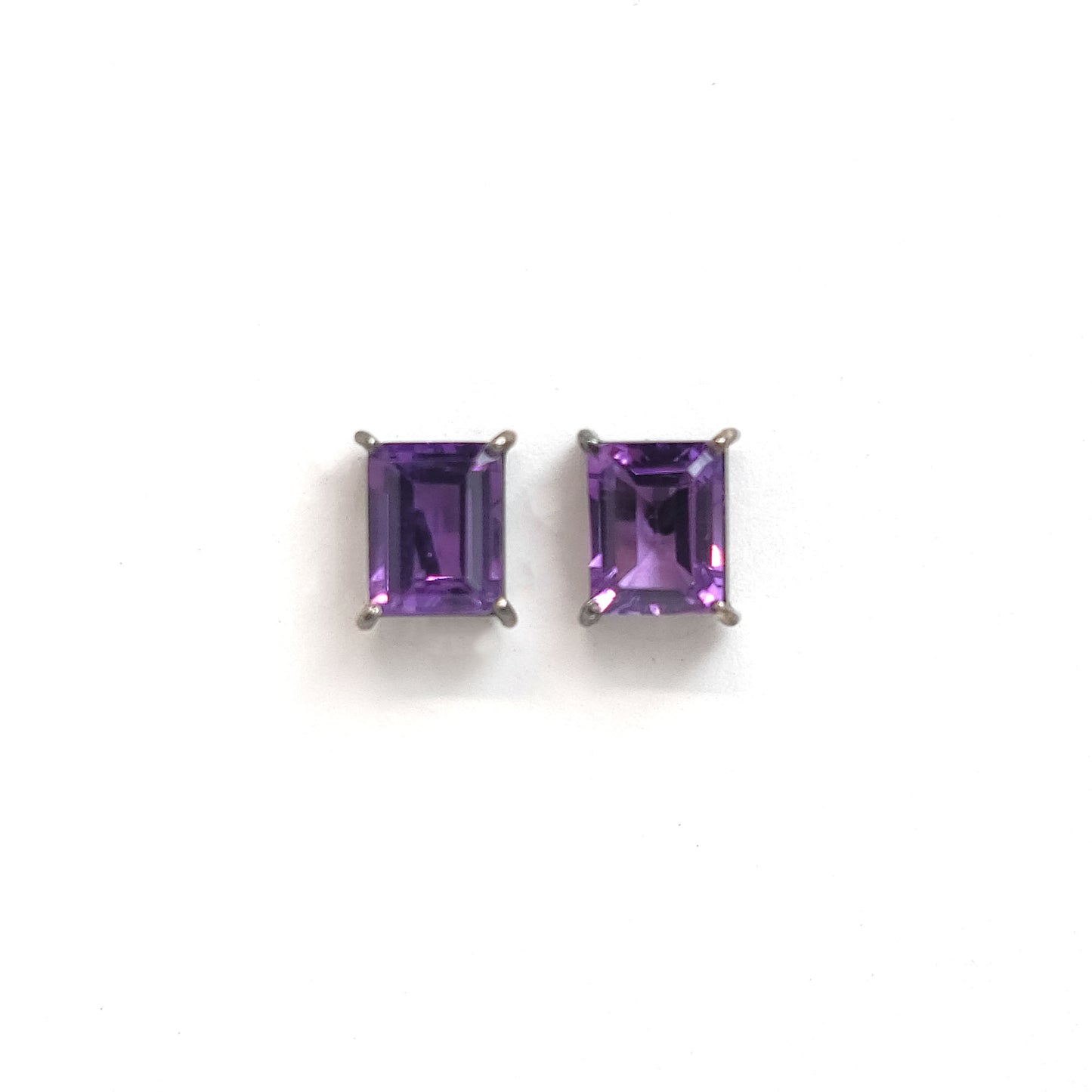 Earrings black sterling solitaire - rectangular Amethyst