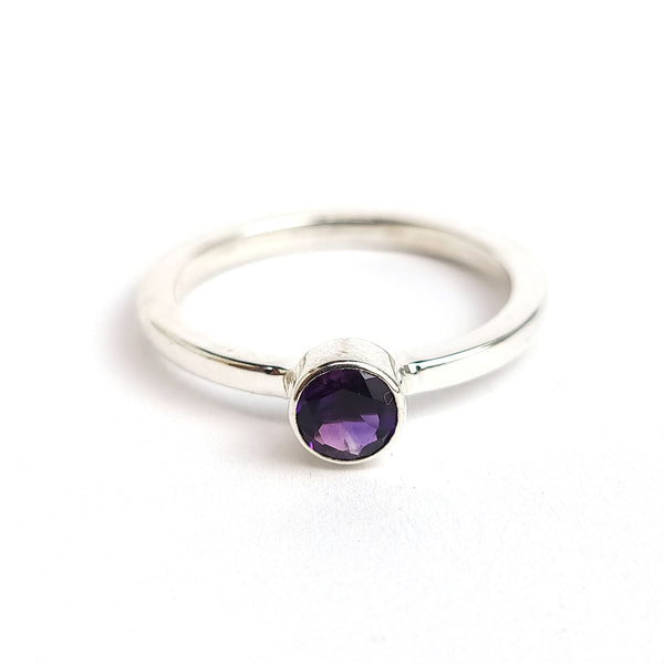 Bezel Sterling Silver Ring - amethyst