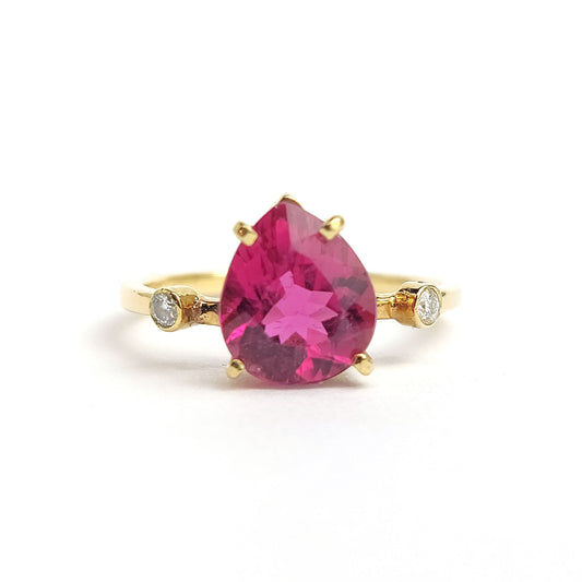 AA-Tourmaline - Diamond - 18k Yellow Ring