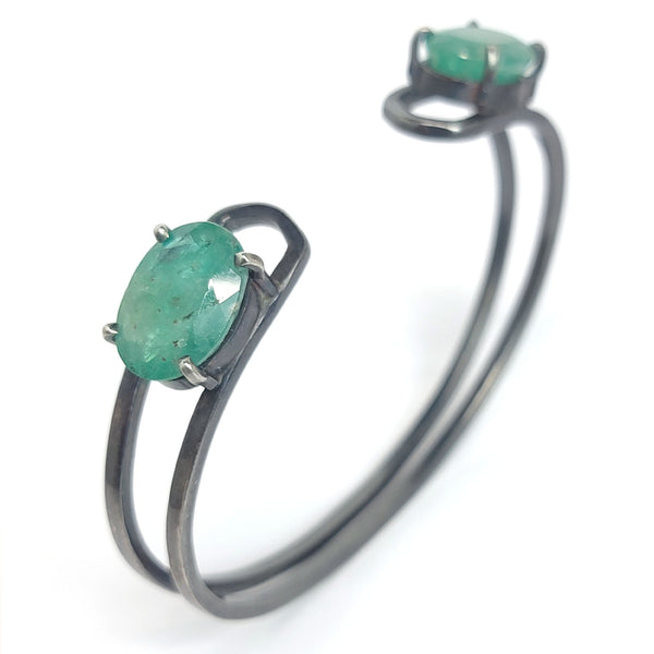Bracelet Sterling Silver Oxidized with Emeralds