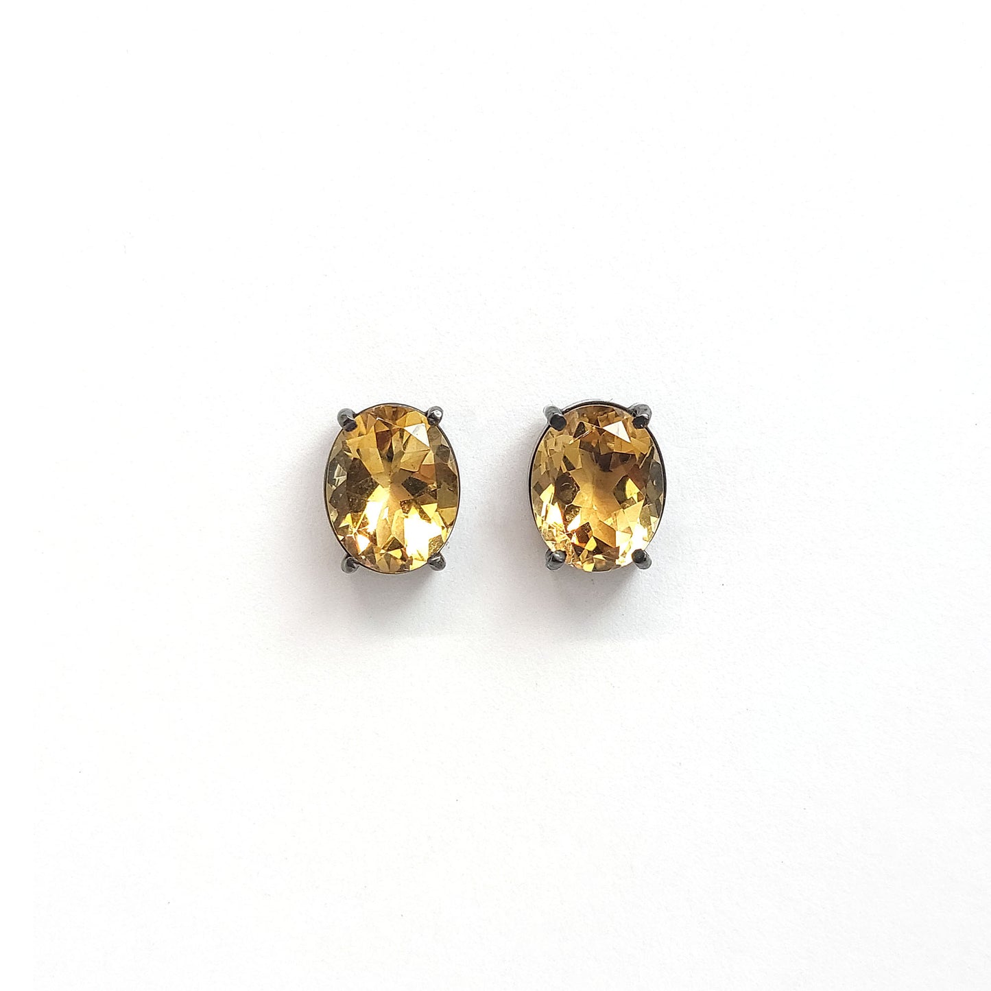 Earrings black sterling solitaire - Citrine