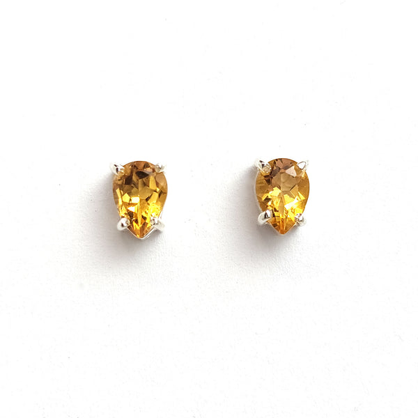 Earrings sterling solitaire - Citrine pear