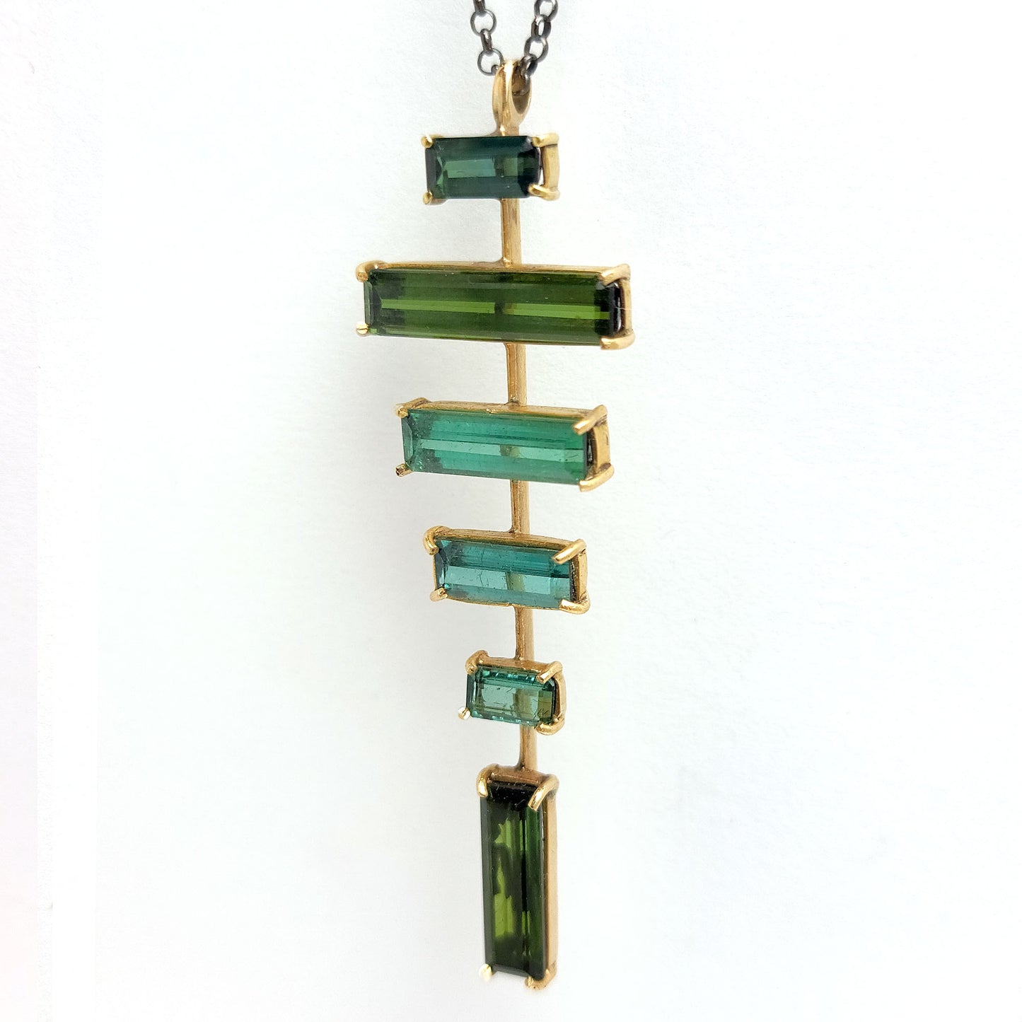 Gold Cross Pendant - Green tourmalines