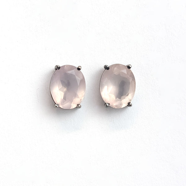 Earrings Silver Solitaire Pink Quartz