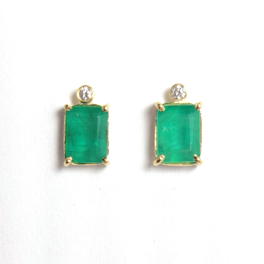 Earrings gold - Emeralds octagonal and diamonds