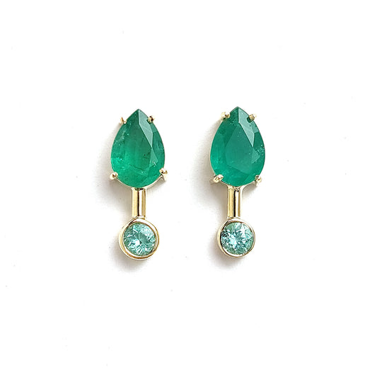 Earrings Satellite - Emerald and Paraiba Tourmaline