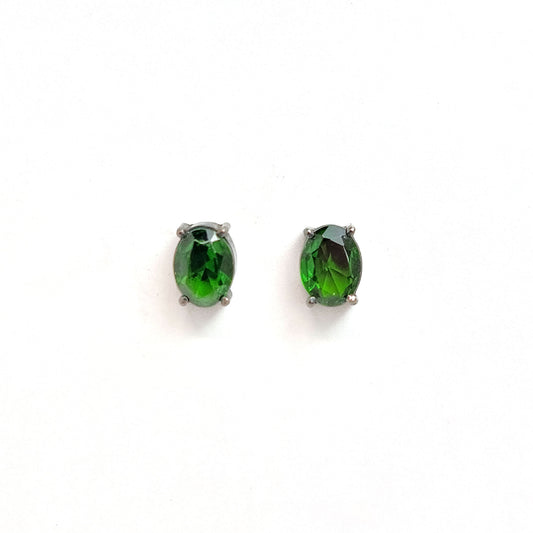 Earrings black sterling solitaire - Epidote