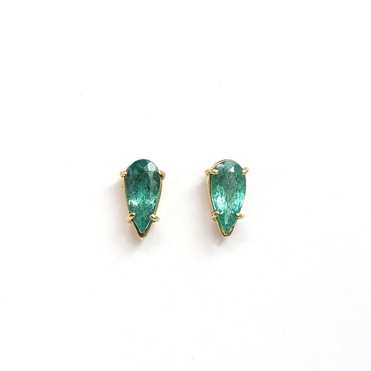 Earrings gold solitaire - Tourmaline drop