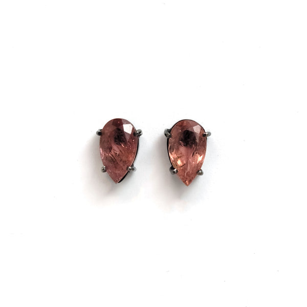 Earrings black sterling solitaire - Imperial Topaz