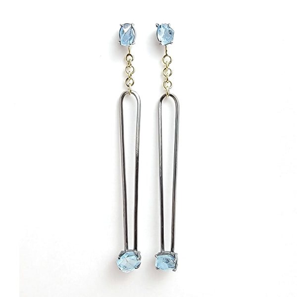 Earrings Silver & Gold Long Aquamarine