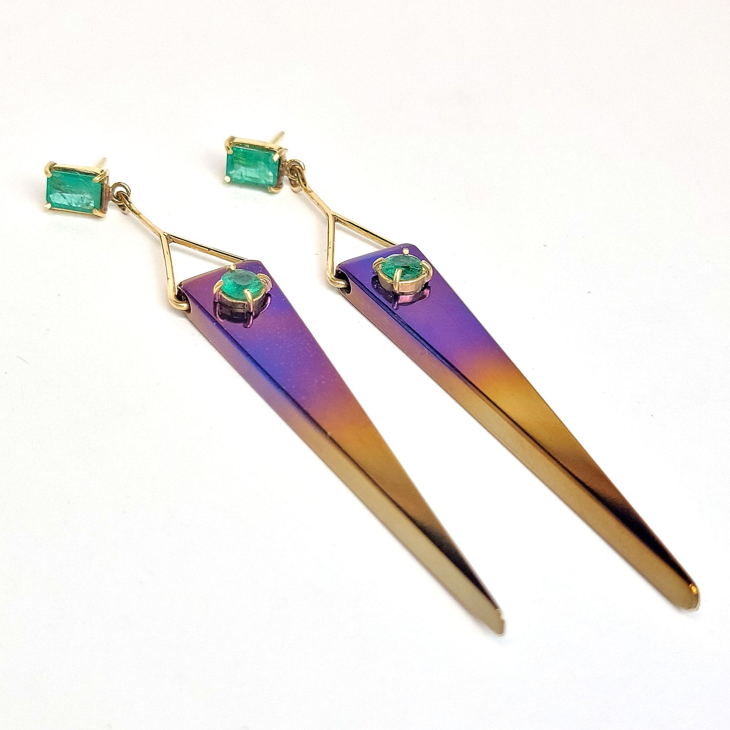 Long Earrings - Sword Emeralds