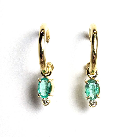 Earrings Gold Loop with Emeralds and Diamonds