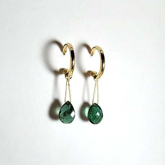 Gold Loop Earrings with  Tourmaline Drops