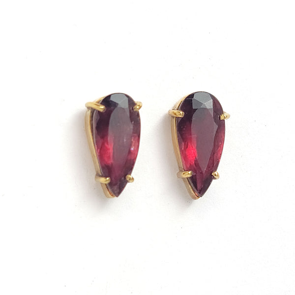 Earrings Solitaire - Red Tourmaline