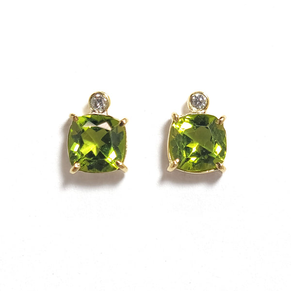 Earrings Gold with Peridots and Diamonds