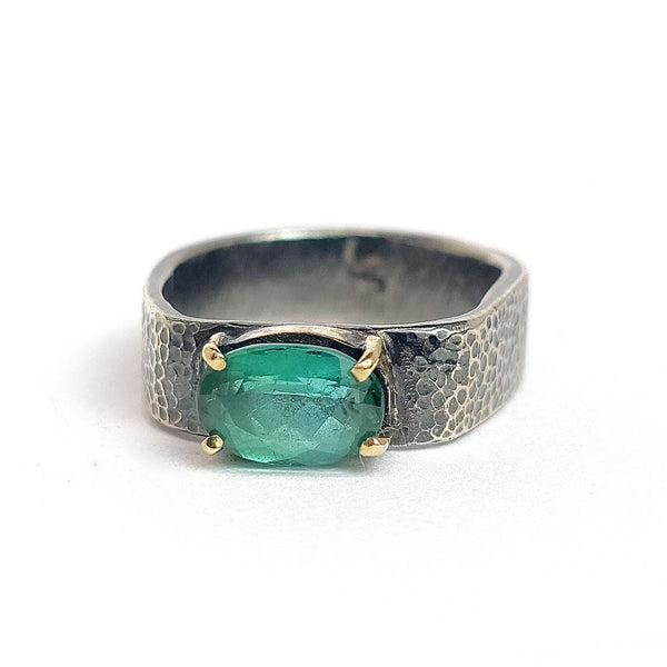 Ring Green Tourmaline in Sterling Silver with 18k Yellow Gold Accents
