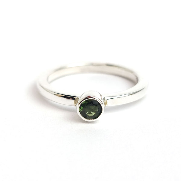 Bezel Sterling Silver Ring - green tourmaline