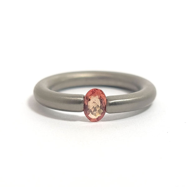 Titanium Ring with Orangish Red Sapphire